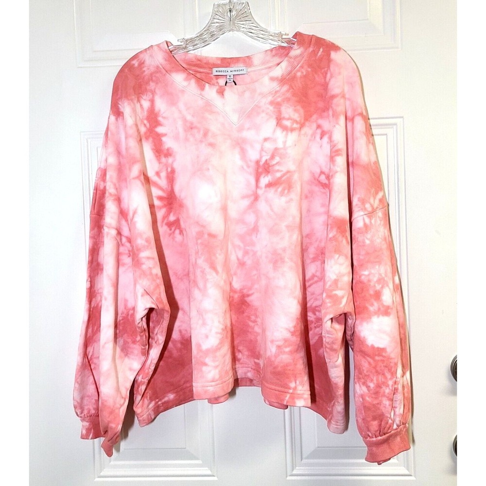 Rebecca Minkoff Rosie SweatshirtSize XL Tie-Dye Pink Pullover Balloon Sleeves